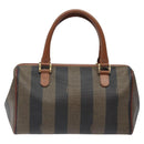 FENDI Pecan Canvas Hand Bag Brown Black gold Auth yk18138-2