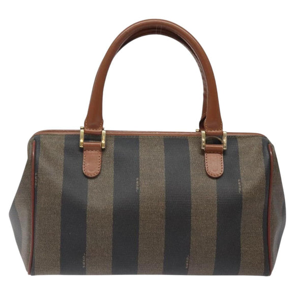 FENDI Pecan Canvas Hand Bag Brown Black gold Auth yk18138