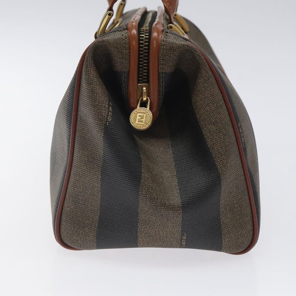 FENDI Pecan Canvas Hand Bag Brown Black gold Auth yk18138