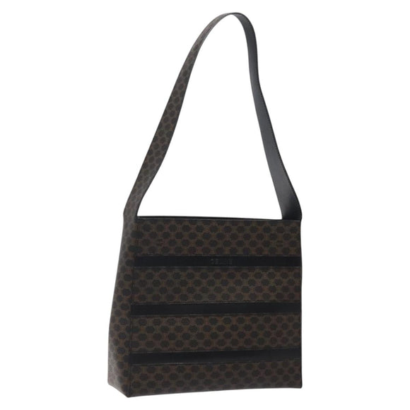 CELINE Macadam Canvas Shoulder Bag PVC Leather Black Gold Auth yk18139