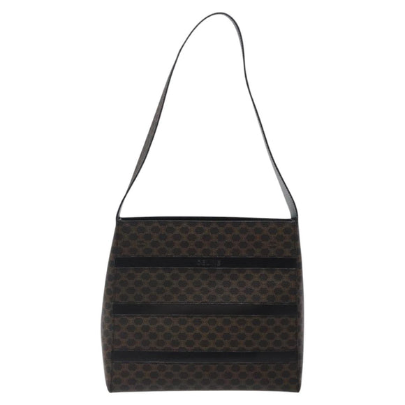 CELINE Macadam Canvas Shoulder Bag PVC Leather Black Gold Auth yk18139