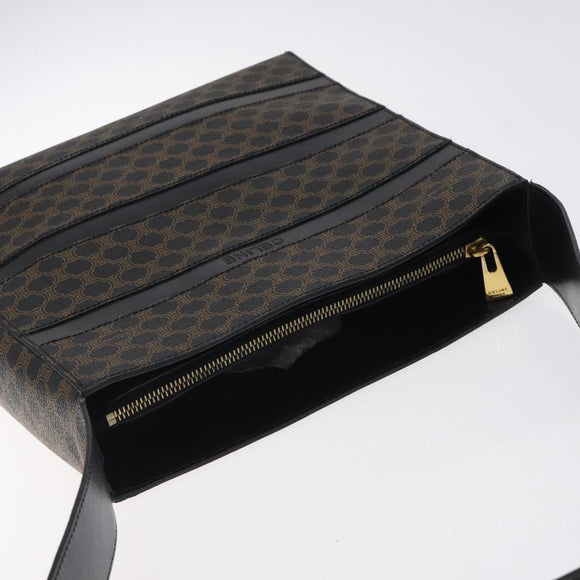 CELINE Macadam Canvas Shoulder Bag PVC Leather Black Gold Auth yk18139