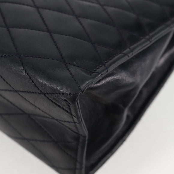 CHANEL Matelasse Hand Bag Lamb Skin Navy Gold CC Auth yk18152