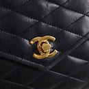 CHANEL Matelasse Hand Bag Lamb Skin Navy Gold CC Auth yk18152-16