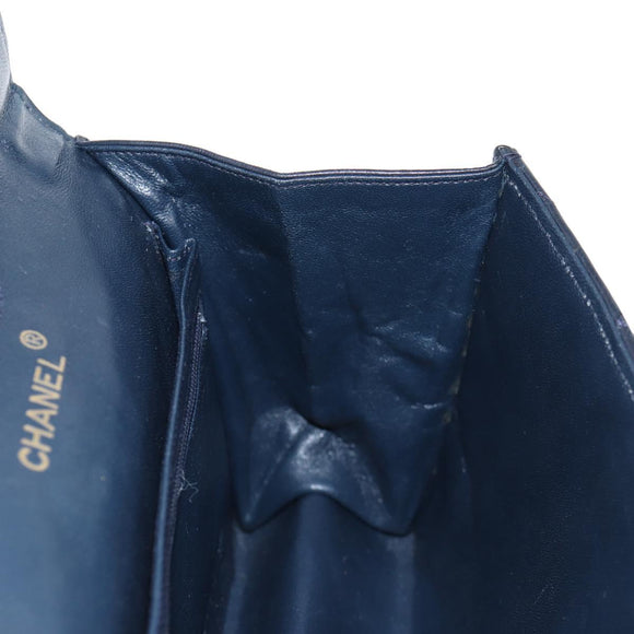 CHANEL Matelasse Hand Bag Lamb Skin Navy Gold CC Auth yk18152