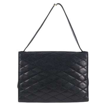 CHANEL Matelasse Hand Bag Lamb Skin Navy Gold CC Auth yk18152 - 0