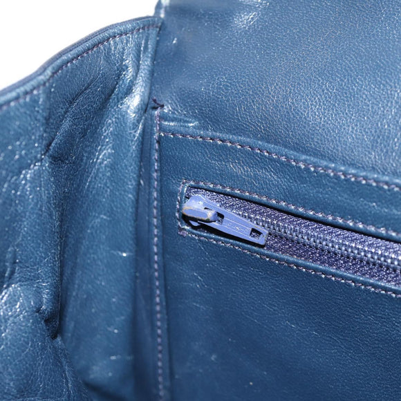 CHANEL Matelasse Hand Bag Lamb Skin Navy Gold CC Auth yk18152