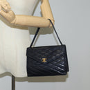 CHANEL Matelasse Hand Bag Lamb Skin Navy Gold CC Auth yk18152-24