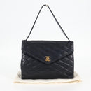 CHANEL Matelasse Hand Bag Lamb Skin Navy Gold CC Auth yk18152-12