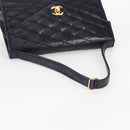 CHANEL Matelasse Hand Bag Lamb Skin Navy Gold CC Auth yk18152-7
