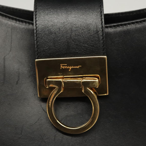 Salvatore Ferragamo Gancini Shoulder Bag Leather Black Gold Auth yk18162