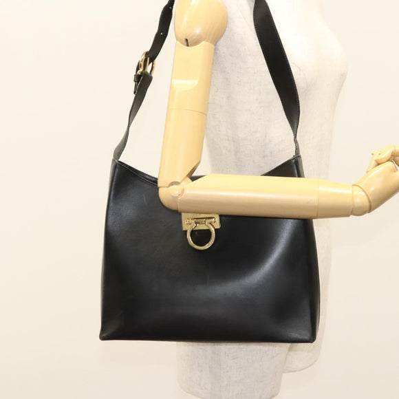 Salvatore Ferragamo Gancini Shoulder Bag Leather Black Gold Auth yk18162