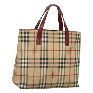 BURBERRY Nova Check Hand Bag PVC Beige Red Silver Auth yk18180