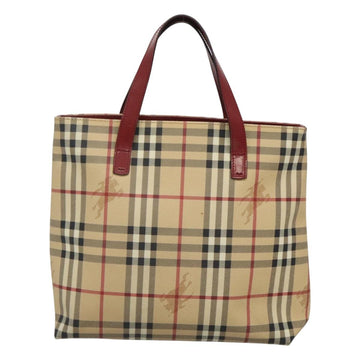 BURBERRY Nova Check Hand Bag PVC Beige Red Silver Auth yk18180 - 0