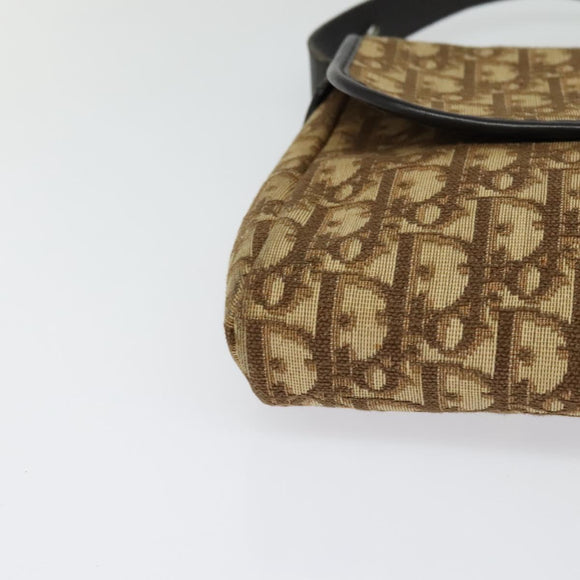 Christian Dior Trotter Canvas Shoulder Bag Brown Gold Auth yk18182