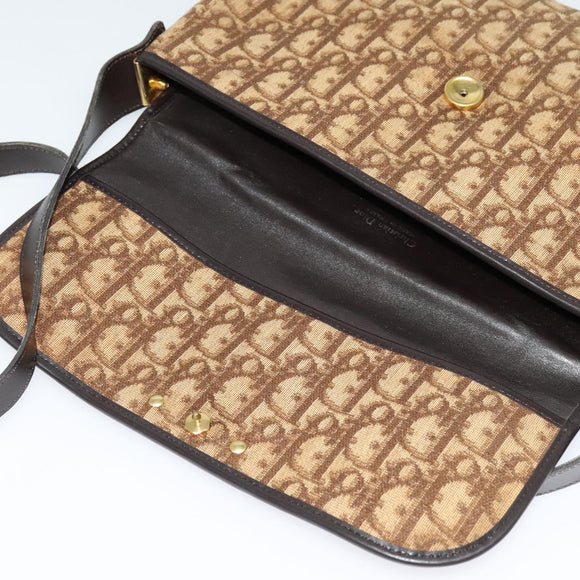 Christian Dior Trotter Canvas Shoulder Bag Brown Gold Auth yk18182