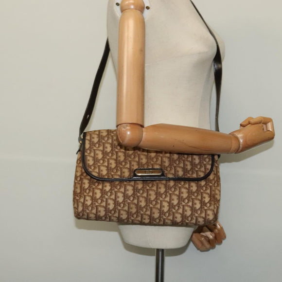 Christian Dior Trotter Canvas Shoulder Bag Brown Gold Auth yk18182