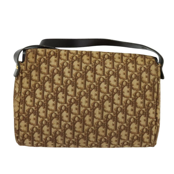 Christian Dior Trotter Canvas Shoulder Bag Brown Gold Auth yk18182