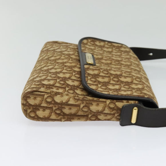 Christian Dior Trotter Canvas Shoulder Bag Brown Gold Auth yk18182