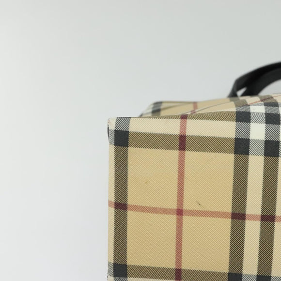 BURBERRY Nova Check Hand Bag PVC Beige Silver Auth yk18185
