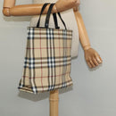 BURBERRY Nova Check Hand Bag PVC Beige Silver Auth yk18185-19