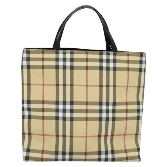 BURBERRY Nova Check Hand Bag PVC Beige Silver Auth yk18185