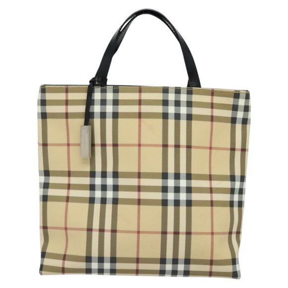 BURBERRY Nova Check Hand Bag PVC Beige Silver Auth yk18185