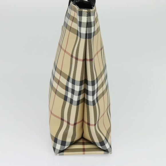 BURBERRY Nova Check Hand Bag PVC Beige Silver Auth yk18185