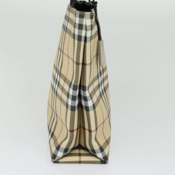 BURBERRY Nova Check Hand Bag PVC Beige Silver Auth yk18185