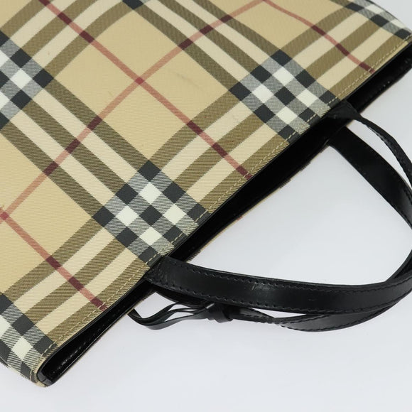 BURBERRY Nova Check Hand Bag PVC Beige Silver Auth yk18185