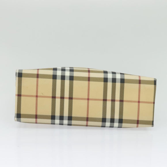 BURBERRY Nova Check Hand Bag PVC Beige Silver Auth yk18185