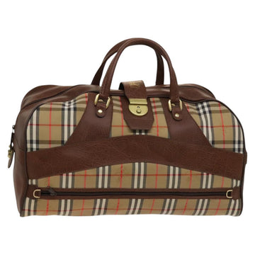 Burberrys Nova Check Boston Bag Canvas Beige Gold Auth yk18195