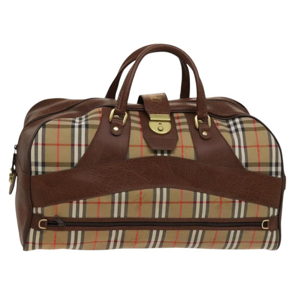 Burberrys Nova Check Boston Bag Canvas Beige Gold Auth yk18195