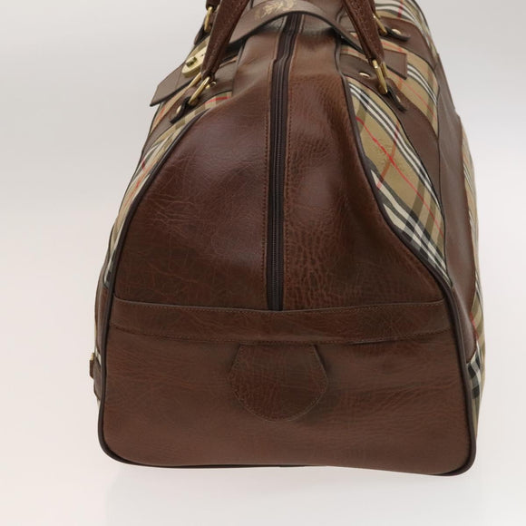 Burberrys Nova Check Boston Bag Canvas Beige Gold Auth yk18195