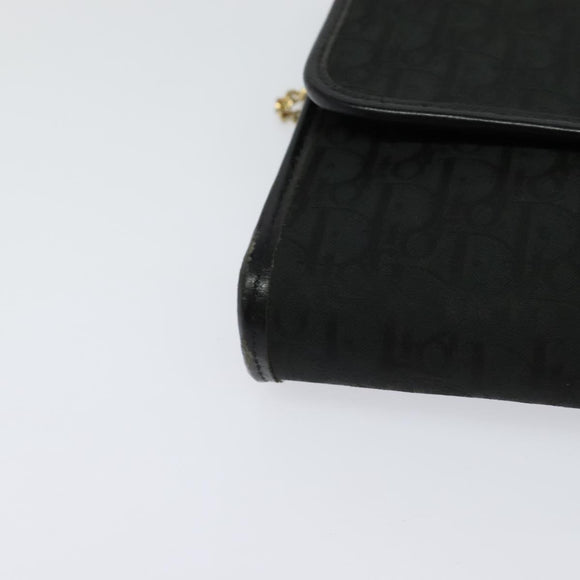 Christian Dior Trotter Canvas Chain Shoulder Bag Black Gold Auth yk18198