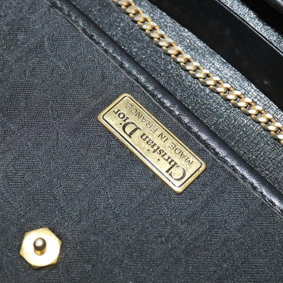 Christian Dior Trotter Canvas Chain Shoulder Bag Black Gold Auth yk18198