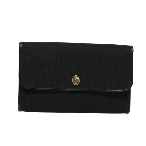 Christian Dior Trotter Canvas Chain Shoulder Bag Black Gold Auth yk18198