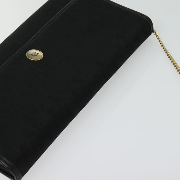 Christian Dior Trotter Canvas Chain Shoulder Bag Black Gold Auth yk18198