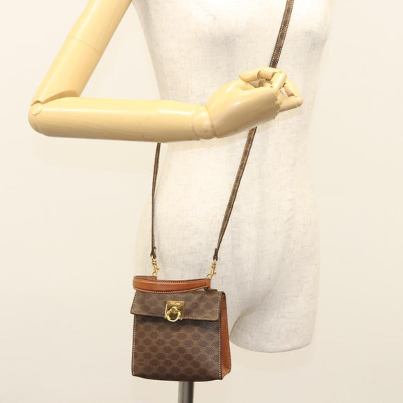 CELINE Macadam Canvas Mini Hand Bag PVC Leather 2way Brown Gold Auth yk18202