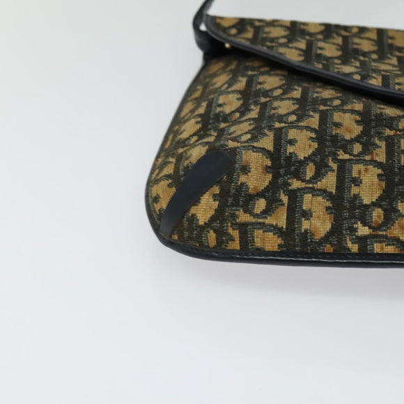 Christian Dior Trotter Canvas Shoulder Bag Navy Gold Auth yk18204