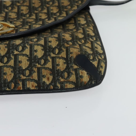 Christian Dior Trotter Canvas Shoulder Bag Navy Gold Auth yk18204