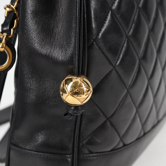 CHANEL Matelasse Chain Shoulder Bag Lamb Skin Black Gold CC Auth yk18208