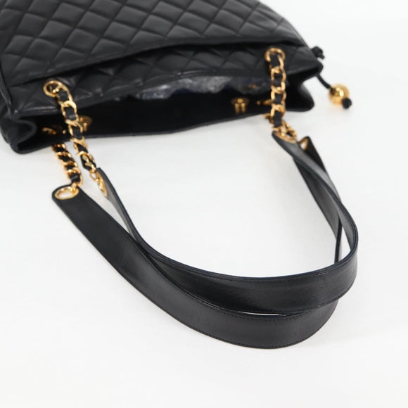 CHANEL Matelasse Chain Shoulder Bag Lamb Skin Black Gold CC Auth yk18208