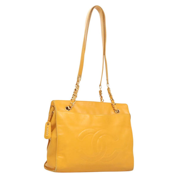 CHANEL COCO Mark Chain Shoulder Bag Lamb Skin Yellow Gold CC Auth yk18209V