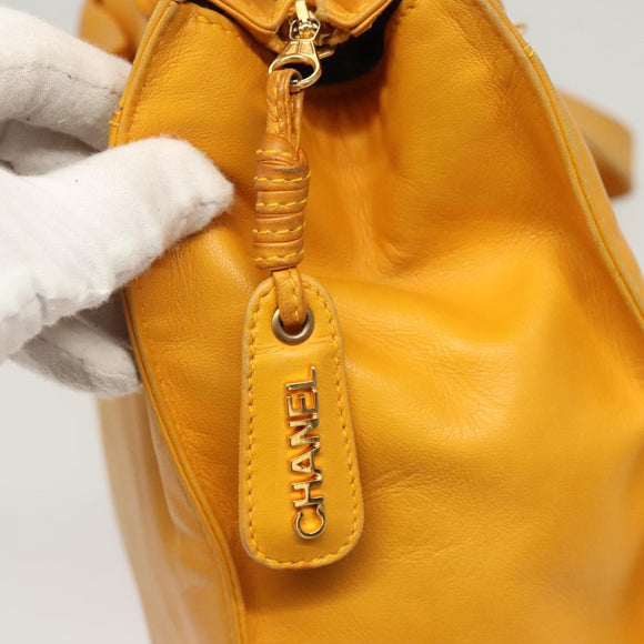 CHANEL COCO Mark Chain Shoulder Bag Lamb Skin Yellow Gold CC Auth yk18209V