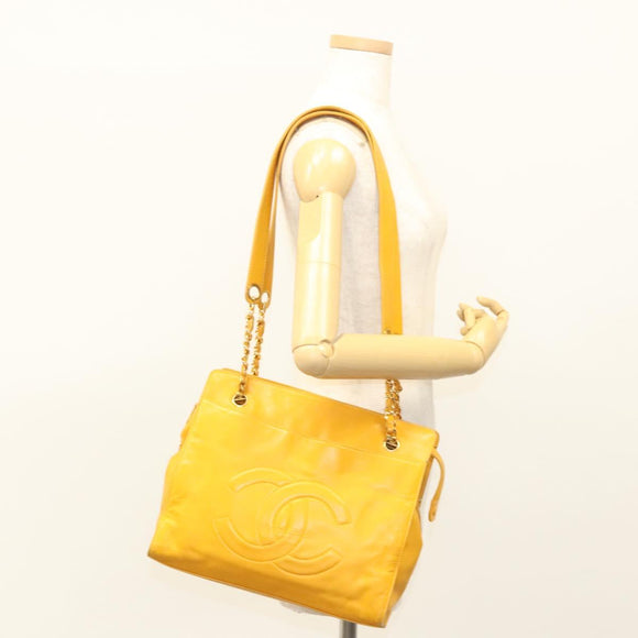 CHANEL COCO Mark Chain Shoulder Bag Lamb Skin Yellow Gold CC Auth yk18209V