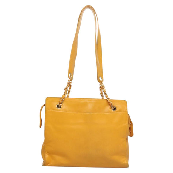 CHANEL COCO Mark Chain Shoulder Bag Lamb Skin Yellow Gold CC Auth yk18209V