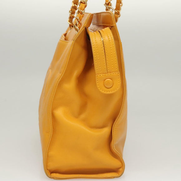 CHANEL COCO Mark Chain Shoulder Bag Lamb Skin Yellow Gold CC Auth yk18209V