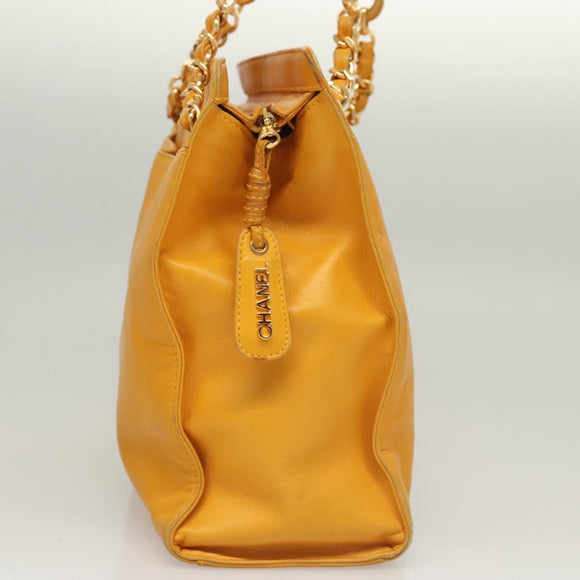 CHANEL COCO Mark Chain Shoulder Bag Lamb Skin Yellow Gold CC Auth yk18209V
