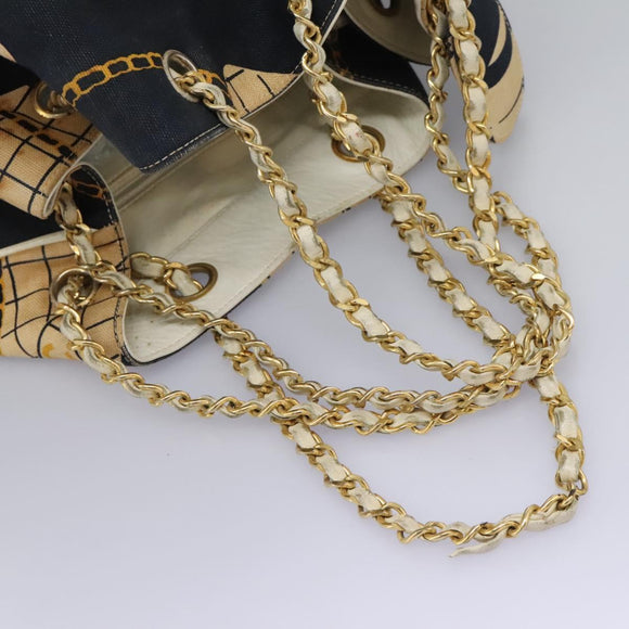 CHANEL Chain Shoulder Bag Canvas Navy Gold CC Auth yk18211
